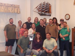 Growth Group Picture in April '14 Left to right standing: Grady, Dustin, Kat, Jason, Stacy, Leah, Jeff, Holly, Joe, Camille, Jenn, Matt Left to right kneeling: Jerry, Laurie (on iPad), Julia, Chris